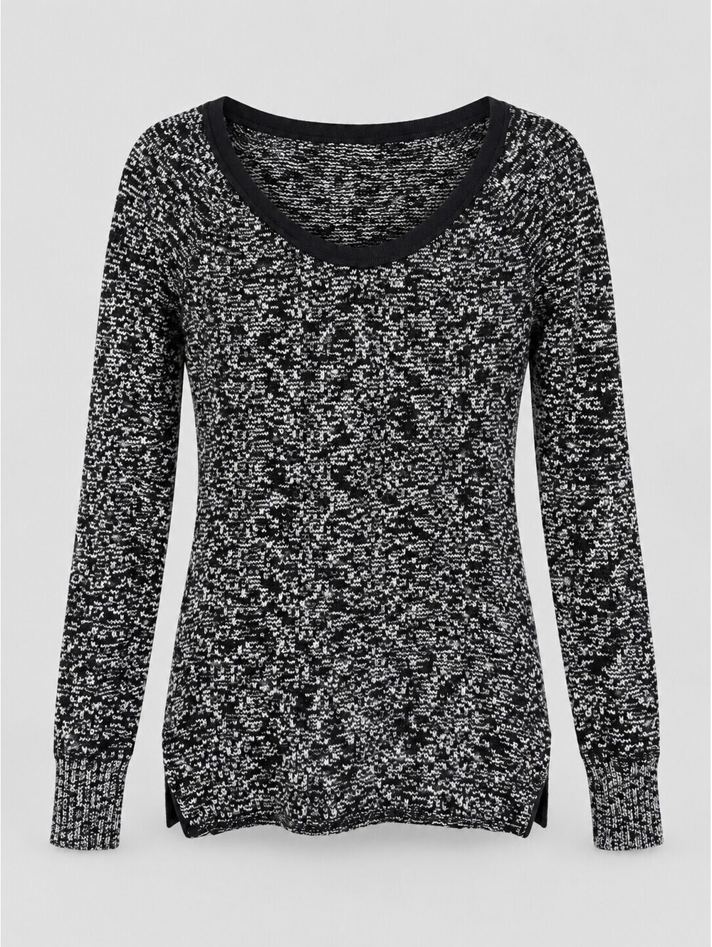 We The Free Free People Black White Marled Scoop Neck Sweater S